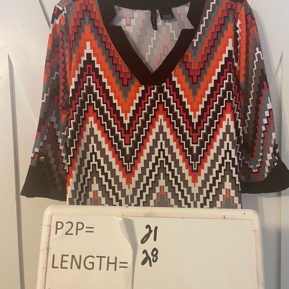 New Directions Orange and Black Cuffed Sleeve Graphic Blouse Large - Picture 4 of 4